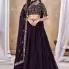 Purple Faux Georgette Plain Work Lehenga Choli