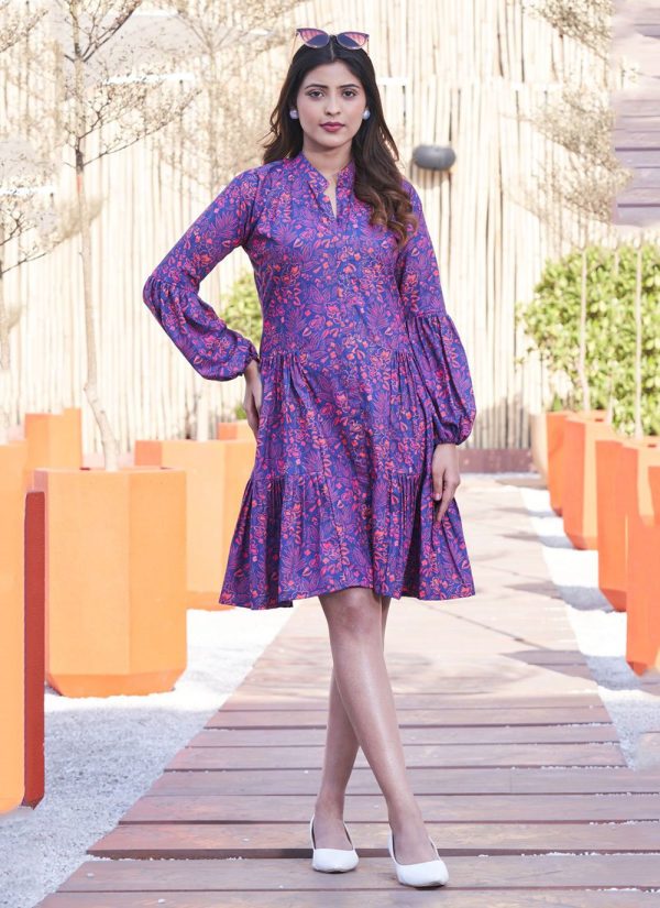 Purple Lycra Floral Patch Work Party Wear Kurti for Ceremonial