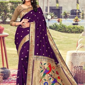 Purple Naylon Jari and Weaving Work Paithni Designer Sari