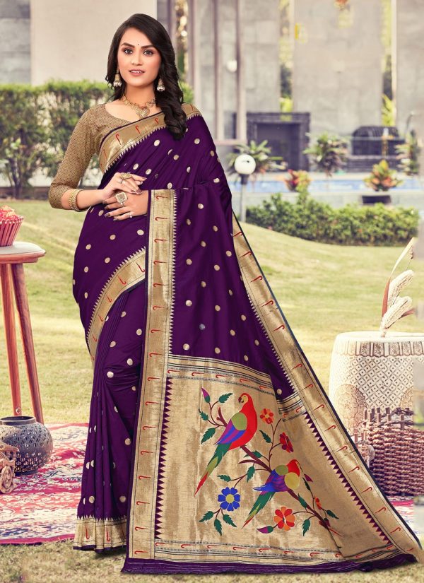 Purple Naylon Jari and Weaving Work Paithni Designer Sari