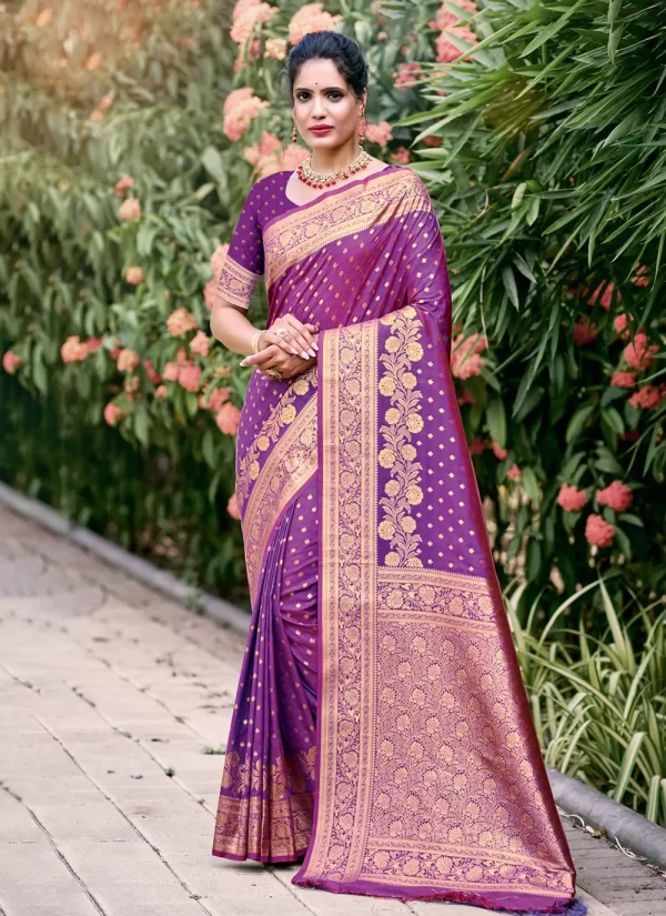 Purple Silk Weaving Work Casual Saree