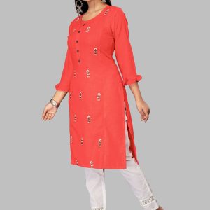 Red Blended Cotton Festival Party Wear Kurti
