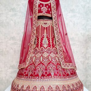 Red Embroidered Work Velvet Lehenga Choli