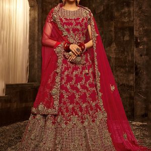 Red Velvet Diamond and Embroidered Work Lehenga Choli