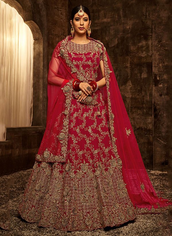 Red Velvet Diamond and Embroidered Work Lehenga Choli