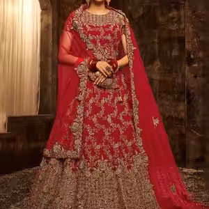 Red Velvet Diamond and Embroidered Work Lehenga Choli
