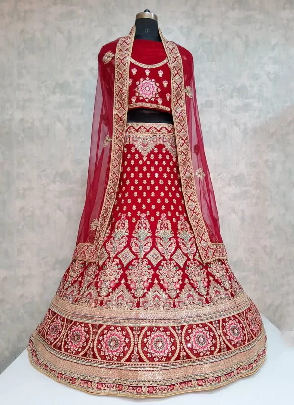 Red Velvet Embroidered Work Lehenga Choli