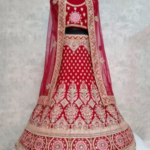 Red Velvet Embroidered Work Lehenga Choli