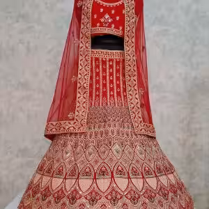 Red Velvet Embroidered Work Lehenga Choli for Bridal