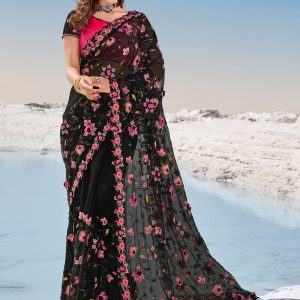 Resham Net Black Classic Saree