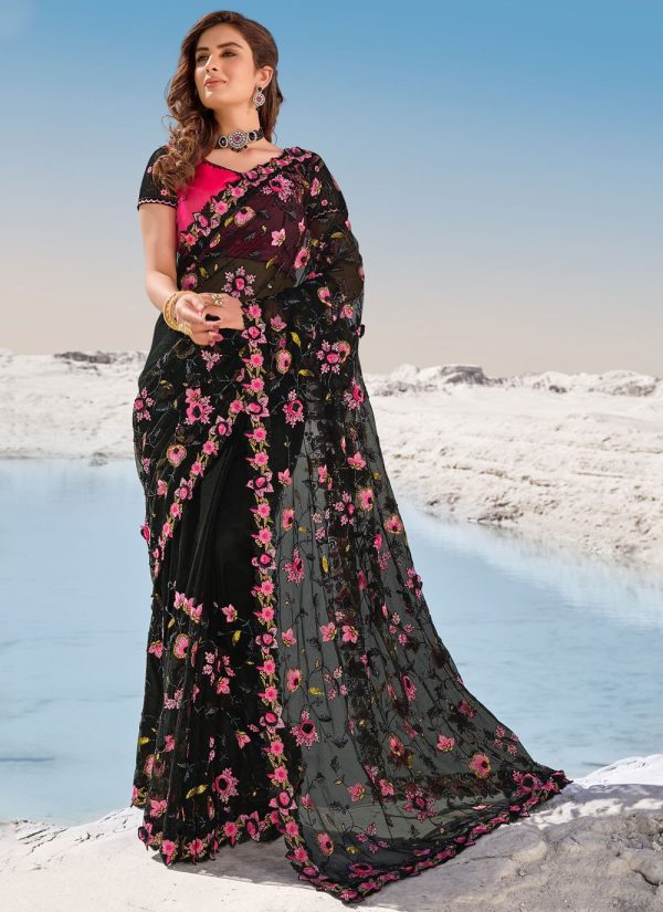 Resham Net Black Classic Saree
