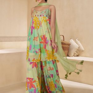 Sea Green Chinon Salwar Suit