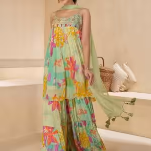 Sea Green Chinon Salwar Suit