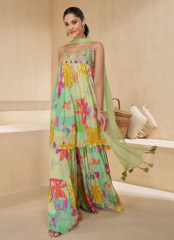 Sea Green Chinon Salwar Suit