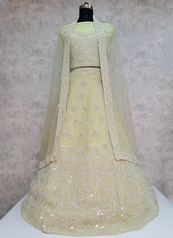 Sea Green Georgette Embroidered Work Lehenga Choli for Mehndi