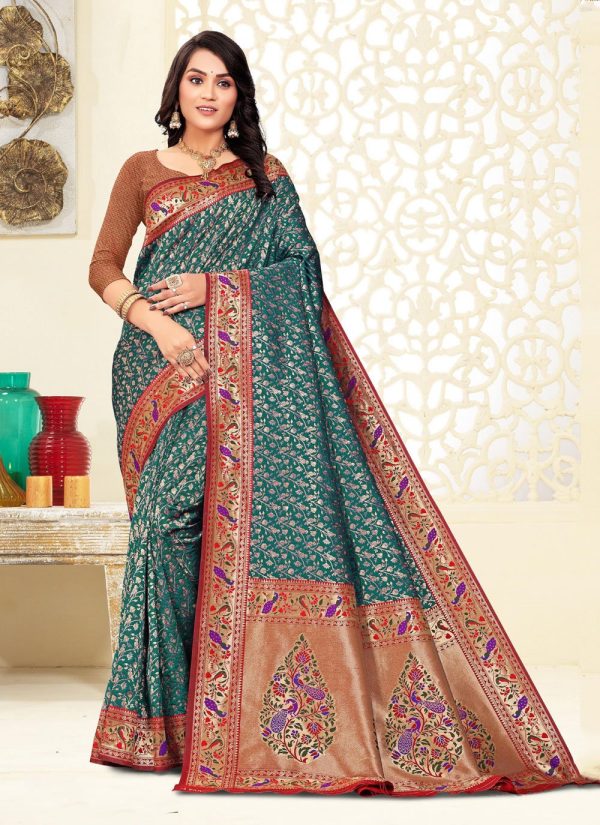 Sea Green Paithni Designer Sari with Naylon Jari Work