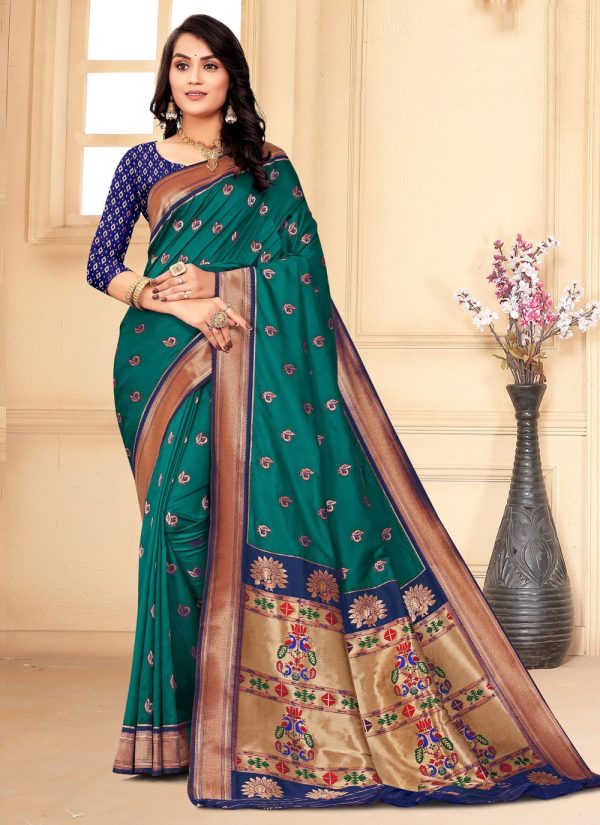 Sea Green Paithni Naylon Jari Work Designer Saree