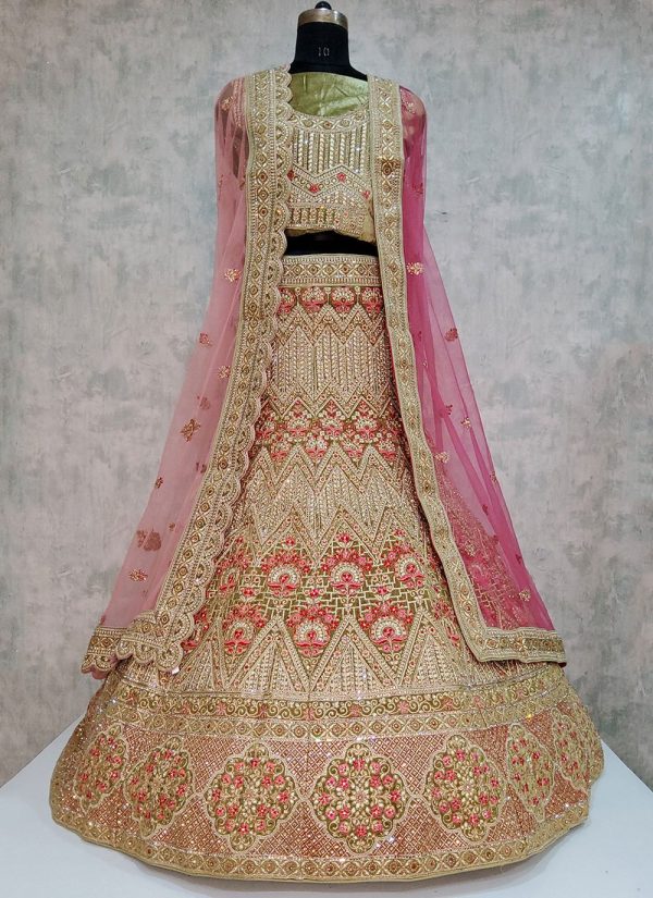 Sea Green Velvet Lehenga Choli with