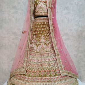 Sea Green Velvet Lehenga Choli with Embroidered Work