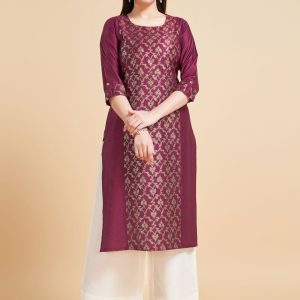 Silk Designer Kurti with Foil Print Work