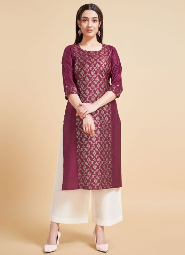 Silk Designer Kurti with Foil Print Work