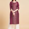 Silk Designer Kurti with Foil Print Work