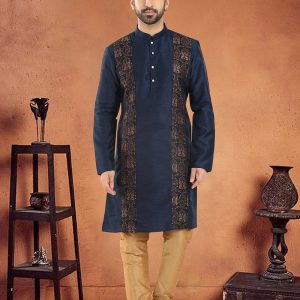 Silk Kurta Pyjama In Blue