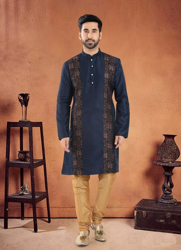 Silk Kurta Pyjama In Blue
