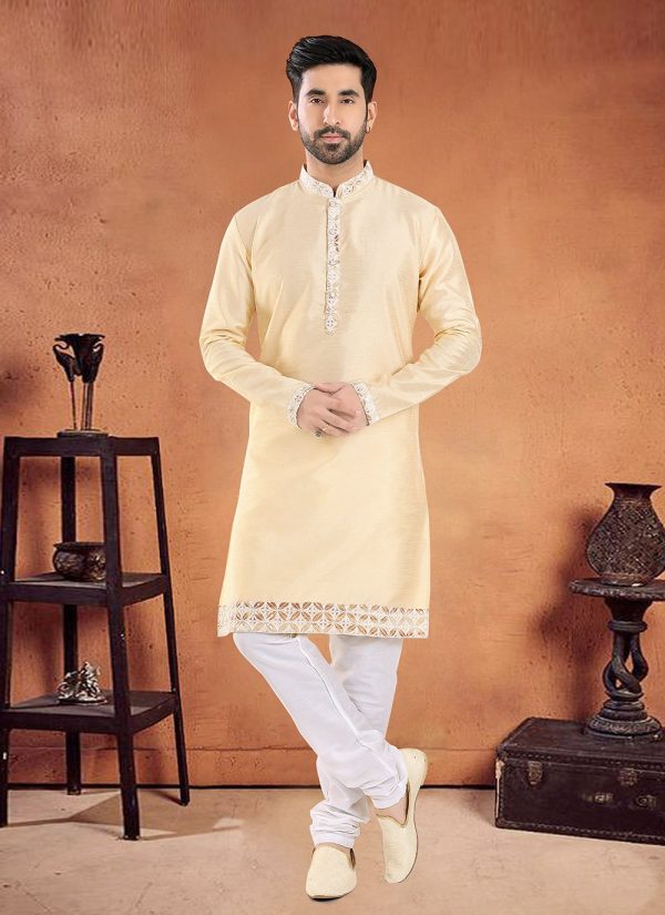 Silk Kurta Pyjama In Cream