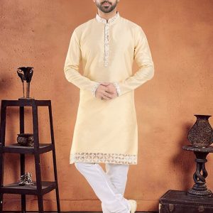 Silk Kurta Pyjama In Cream