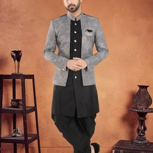 Silk Sherwani Mens Wear In Black