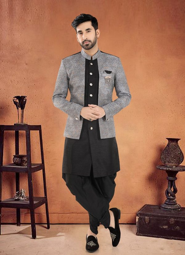 Silk Sherwani Mens Wear In Black