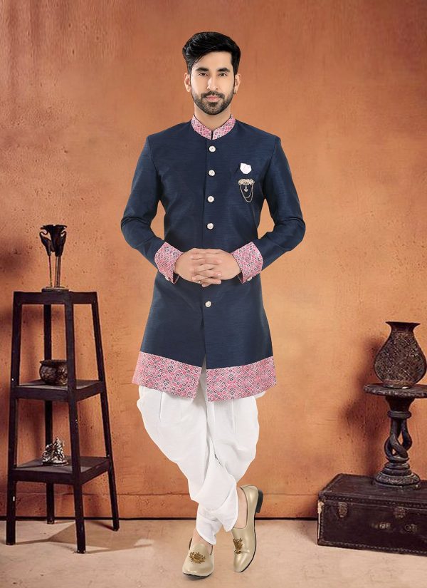 Silk Sherwani Mens Wear In Blue