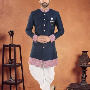 Silk Sherwani Mens Wear In Blue