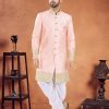 Silk Sherwani Mens Wear with Diamond and Patch Border Work