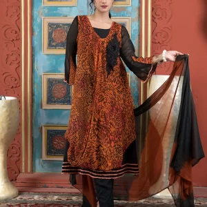 Snazzy Rust Georgette Pant Style Suit