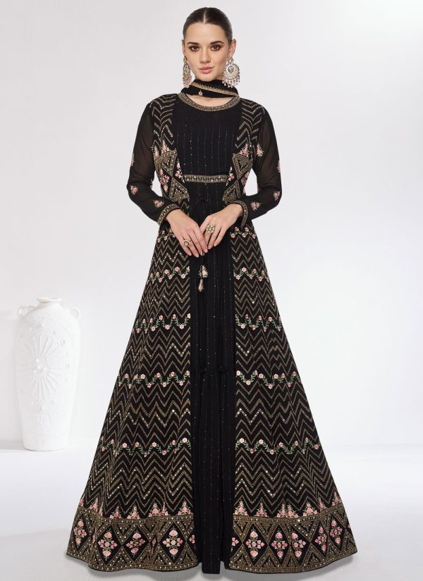 Sterling Black Chinon  Designer Gown