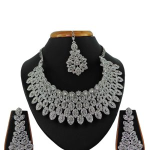 Stone Work Necklace Set in White
