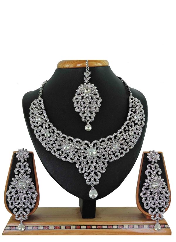 Stone Work White Necklace Set