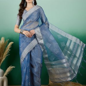 Teal Khadi Classic Sari with Jacquard Work