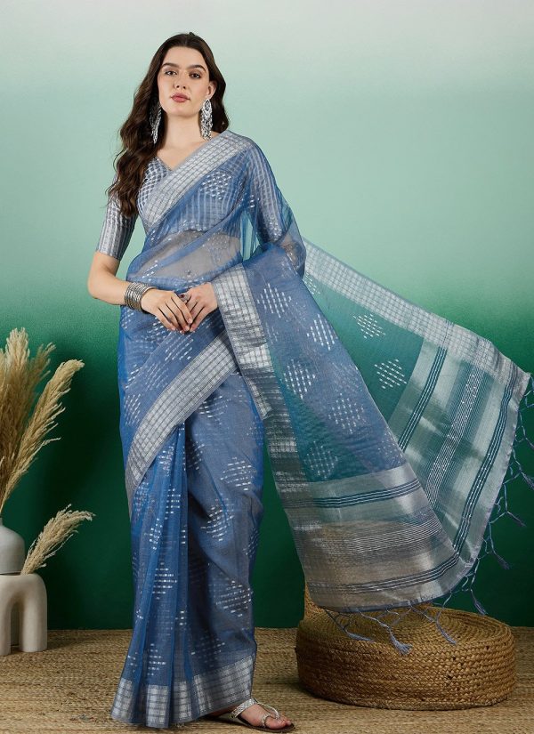 Teal Khadi Classic Sari with Jacquard Work