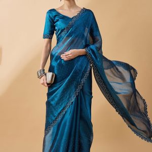 Teal Organza Trendy Saree