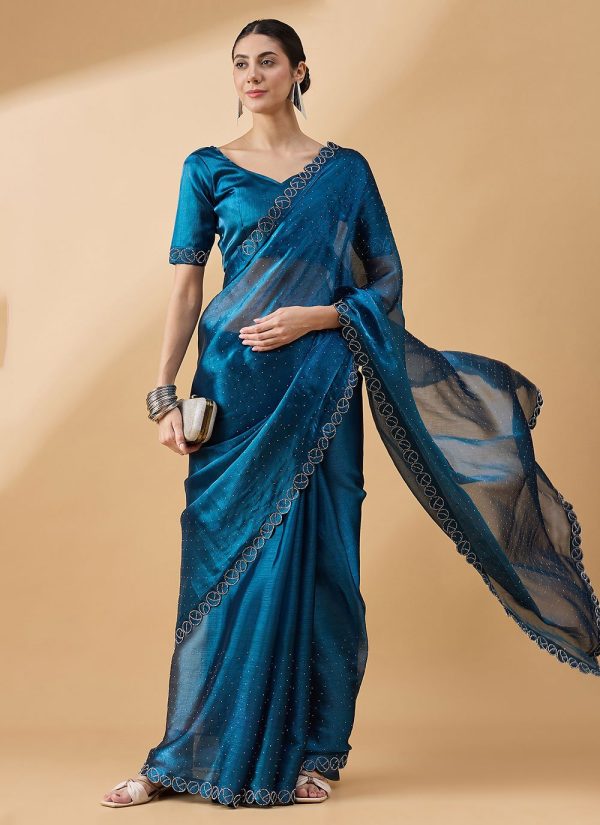 Teal Organza Trendy Saree