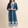 Teal Rayon Embroidered Work Designer Kurti