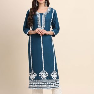 Teal Rayon Embroidered Work Designer Kurti