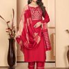 Tempting Red Silk Salwar Suit with Embroidered and Sequins Work