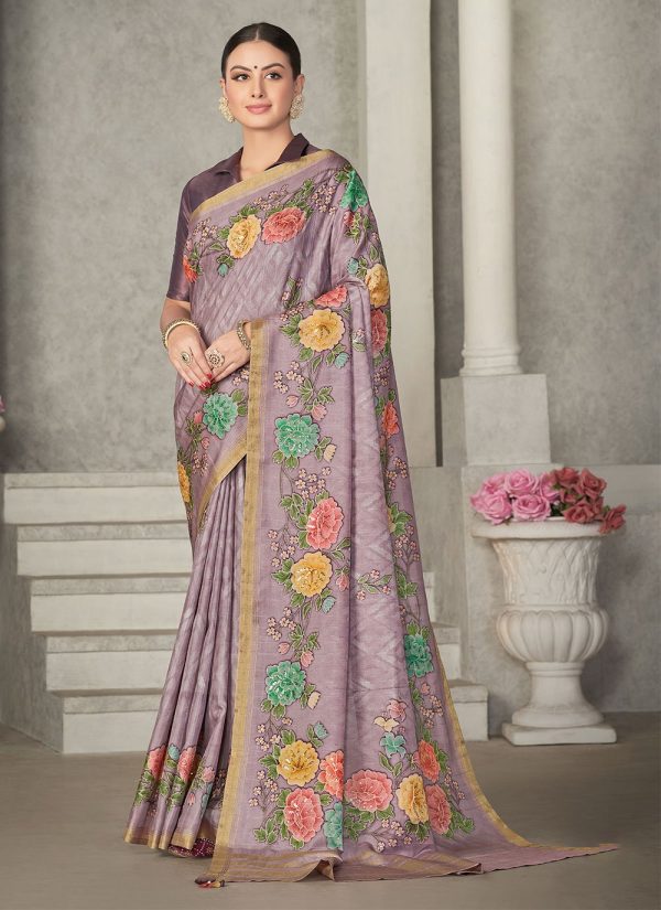 Tussar Silk Trendy Saree In Lavender