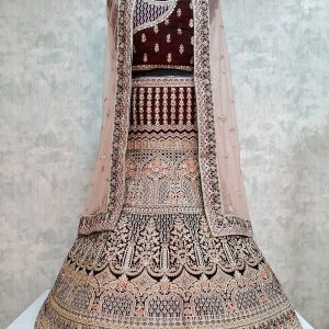 Velvet Lehenga Choli In Brown