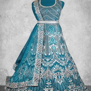 Velvet Lehenga Choli In Teal