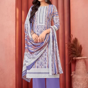 Violet Cotton Print Work Salwar Suit for Ceremonial